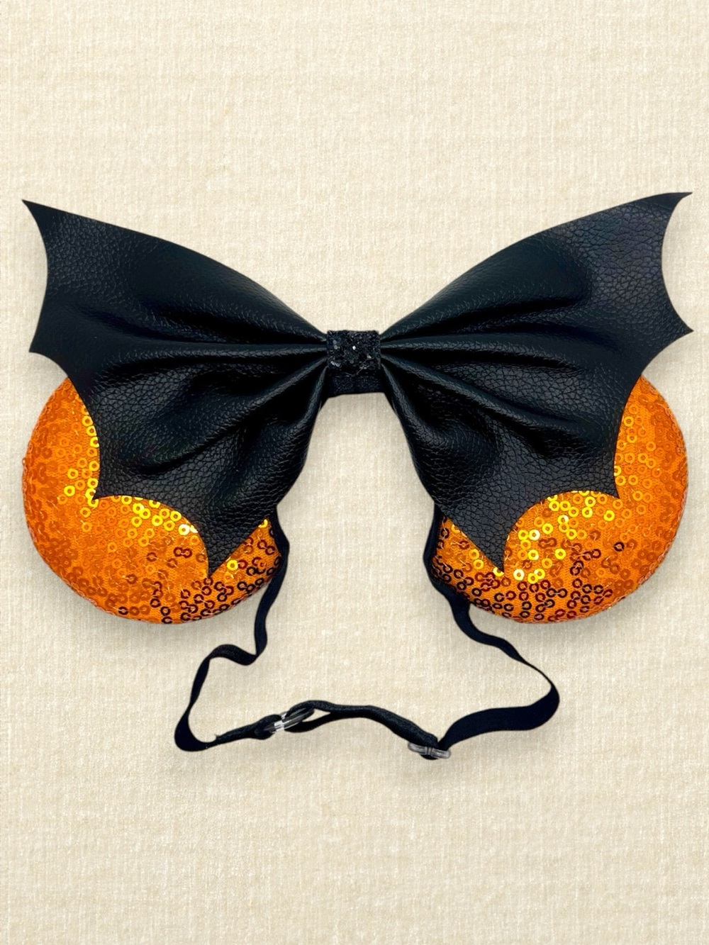 Elastic Orange Bat Wing Minnie Ears | Disney-Inspired Halloween Mouse Ears